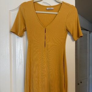 Abercrombie & Fitch Ribbed Henley Dress - Mustard Yellow XSP